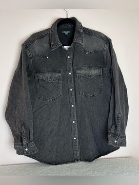 Wild fable black faded wash denim button down shirt, NWT large
